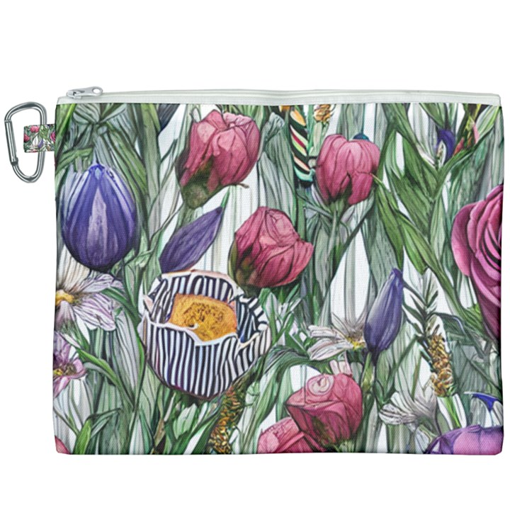 Watercolor Tropical Flowers Canvas Cosmetic Bag (XXXL)