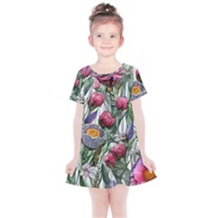 Watercolor Tropical Flowers Kids  Simple Cotton Dress