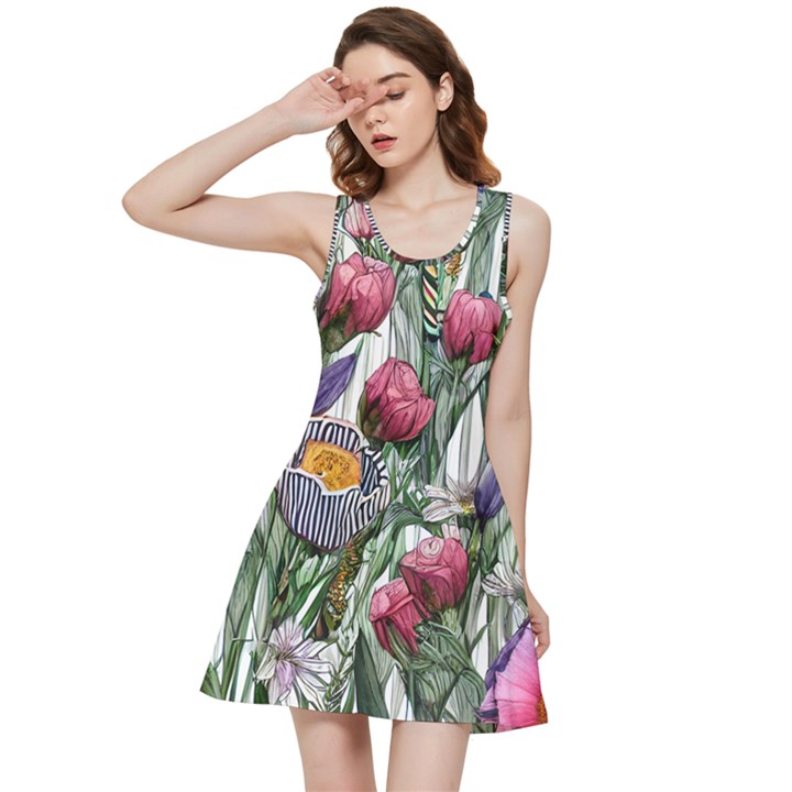 Watercolor Tropical Flowers Inside Out Racerback Dress