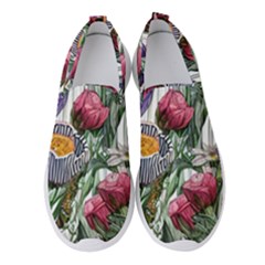 Watercolor Tropical Flowers Women s Slip On Sneakers