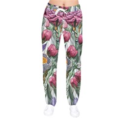 Watercolor Tropical Flowers Women Velvet Drawstring Pants