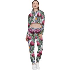 Watercolor Tropical Flowers Cropped Zip Up Lounge Set by GardenOfOphir