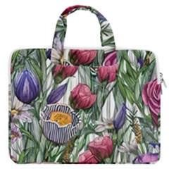 Watercolor Tropical Flowers MacBook Pro 16  Double Pocket Laptop Bag 