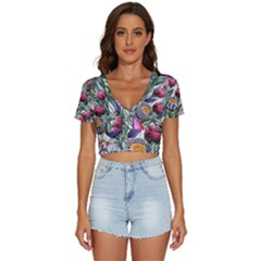 Watercolor Tropical Flowers V-Neck Crop Top