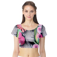 Aesthetics Tropical Flowers Short Sleeve Crop Top by GardenOfOphir