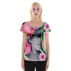 Aesthetics Tropical Flowers Cap Sleeve Top by GardenOfOphir