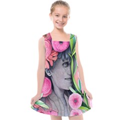 Aesthetics Tropical Flowers Kids  Cross Back Dress by GardenOfOphir