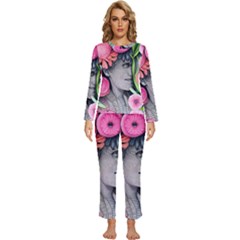 Aesthetics Tropical Flowers Womens  Long Sleeve Lightweight Pajamas Set