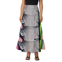 Aesthetics Tropical Flowers Tiered Ruffle Maxi Skirt