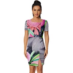 Aesthetics Tropical Flowers Fitted Knot Split End Bodycon Dress