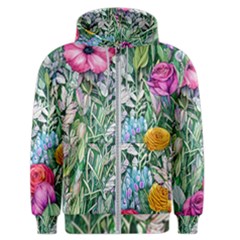 Cottagecore Tropical Flowers Men s Zipper Hoodie by GardenOfOphir