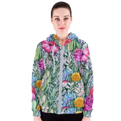 Cottagecore Tropical Flowers Women s Zipper Hoodie by GardenOfOphir