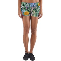 Cottagecore Tropical Flowers Yoga Shorts by GardenOfOphir