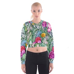 Cottagecore Tropical Flowers Cropped Sweatshirt by GardenOfOphir