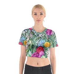 Cottagecore Tropical Flowers Cotton Crop Top by GardenOfOphir