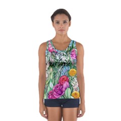 Cottagecore Tropical Flowers Sport Tank Top  by GardenOfOphir