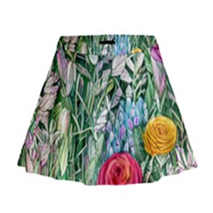 Cottagecore Tropical Flowers Mini Flare Skirt by GardenOfOphir