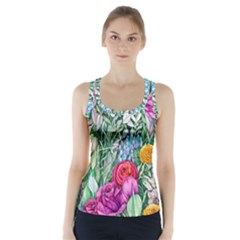 Cottagecore Tropical Flowers Racer Back Sports Top by GardenOfOphir