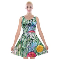 Cottagecore Tropical Flowers Velvet Skater Dress by GardenOfOphir