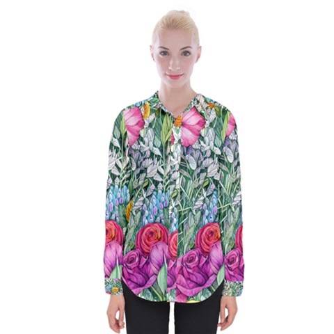 Cottagecore Tropical Flowers Womens Long Sleeve Shirt by GardenOfOphir