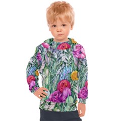 Cottagecore Tropical Flowers Kids  Hooded Pullover by GardenOfOphir