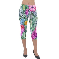 Cottagecore Tropical Flowers Lightweight Velour Capri Leggings  by GardenOfOphir