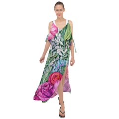 Cottagecore Tropical Flowers Maxi Chiffon Cover Up Dress by GardenOfOphir