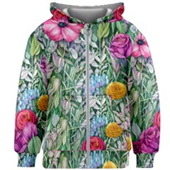 Cottagecore Tropical Flowers Kids  Zipper Hoodie Without Drawstring by GardenOfOphir