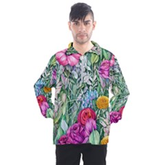 Cottagecore Tropical Flowers Men s Half Zip Pullover by GardenOfOphir