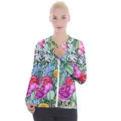 Cottagecore Tropical Flowers Casual Zip Up Jacket by GardenOfOphir