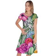 Cottagecore Tropical Flowers Classic Short Sleeve Dress by GardenOfOphir