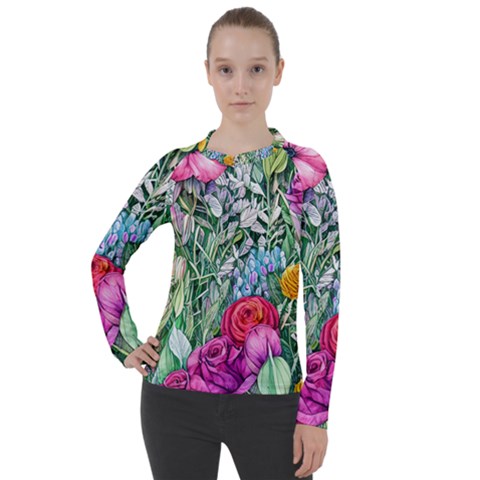 Cottagecore Tropical Flowers Women s Pique Long Sleeve Tee by GardenOfOphir