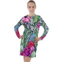 Cottagecore Tropical Flowers Long Sleeve Hoodie Dress View1