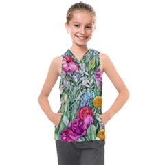 Cottagecore Tropical Flowers Kids  Sleeveless Hoodie by GardenOfOphir