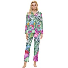 Cottagecore Tropical Flowers Womens  Long Sleeve Velvet Pocket Pajamas Set by GardenOfOphir