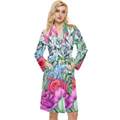 Cottagecore Tropical Flowers Long Sleeve Velvet Robe by GardenOfOphir