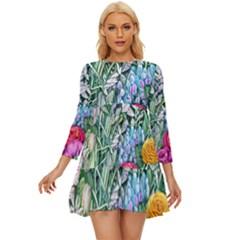 Cottagecore Tropical Flowers Long Sleeve Babydoll Dress by GardenOfOphir