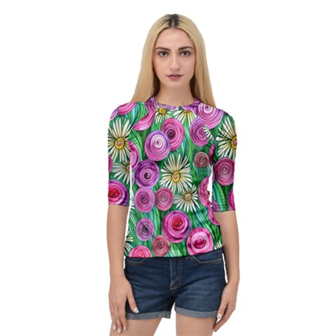 Tropical Flowers Pattern Quarter Sleeve Raglan Tee by GardenOfOphir