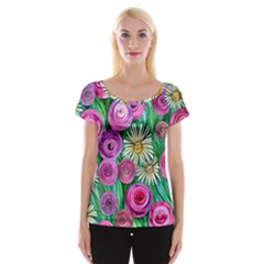 Tropical Flowers Pattern Cap Sleeve Top by GardenOfOphir