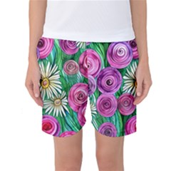 Tropical Flowers Pattern Women s Basketball Shorts by GardenOfOphir