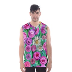 Tropical Flowers Pattern Men s Basketball Tank Top by GardenOfOphir