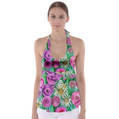 Tropical Flowers Pattern Babydoll Tankini Top by GardenOfOphir