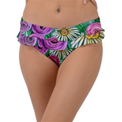 Tropical Flowers Pattern Frill Bikini Bottoms by GardenOfOphir