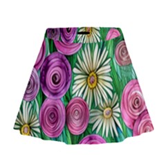 Tropical Flowers Pattern Mini Flare Skirt by GardenOfOphir