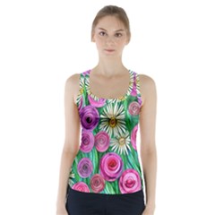 Tropical Flowers Pattern Racer Back Sports Top by GardenOfOphir