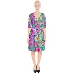 Tropical Flowers Pattern Wrap Up Cocktail Dress by GardenOfOphir