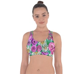 Tropical Flowers Pattern Cross String Back Sports Bra by GardenOfOphir