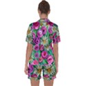 Tropical Flowers Pattern Satin Short Sleeve Pajamas Set View2