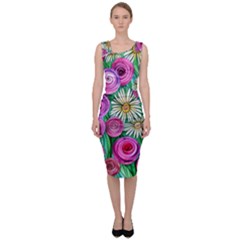 Tropical Flowers Pattern Sleeveless Pencil Dress by GardenOfOphir