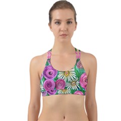 Tropical Flowers Pattern Back Web Sports Bra by GardenOfOphir